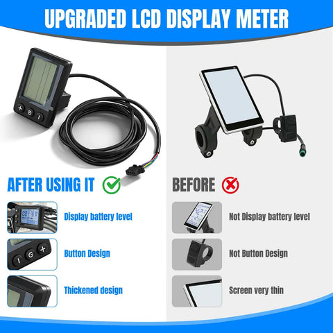 Comparison of high bright LCD display meter for electric scooters, featuring new and old speedometer and odometer designs.