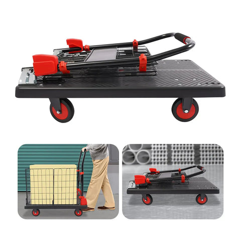 Heavy Duty Folding Hand Truck With Removable Wire Cage And Smooth Roll Wheels For Moving Furniture Groceries Or Pets Straight Up Multipurpose Cargo Dolly No Sweat Loading Heavy Gear Daily, shown in folded position.