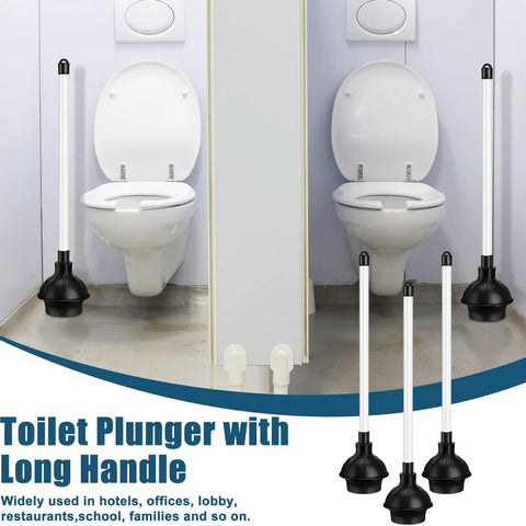 Tough As Nails 8 Pack Toilet Plungers Bulk Set with Long Comfort Grip Handle and Double Thrust Rubber Force Cup in bathroom.