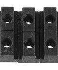 Six Piece Slot Fastening Nuts And Bolts Set For T Slot Tracks And Machine Tool Applications, overhead view of black metal nuts.