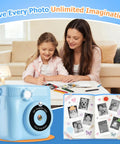 Kids Instant Print Camera For Ages 3 To 12 With Two Point Four Inch Eye Care Screen, 1080P Video, 18 Frames, Includes 3 Rolls Paper And 32GB SD Card