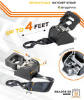 2 Pack Stainless Steel Retractable Ratchet Straps 1 7/8 In x 4 Ft Transom Boat Trailer Tie Downs With Mounting Brackets