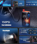 Cordless Tire Inflator Air Compressor For Land Rover Range Rover Electric Mla Flex Ev 2025 2026 with digital gauge and LED light.