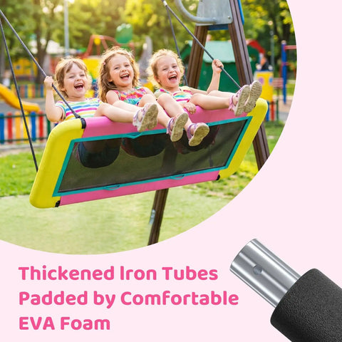 Kids enjoying on a 60 Inch Rectangle Platform Tree Swing For Kids And Adults, with thickened iron tubes and EVA foam padding