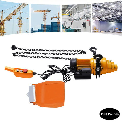Shop Ready 1300W Electric Chain Hoist Hauls 1100 Pounds Without Breaking A Sweat Featuring IP55 Aluminum Housing And Wired Pendant Control For Cranking Massive Rig Loads Smoothly with motor and pendant.