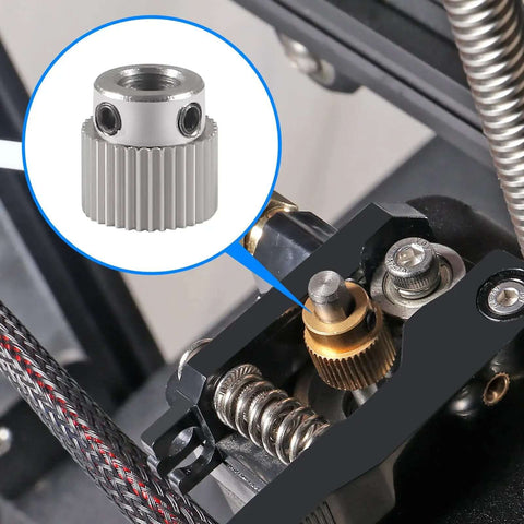 Stainless Steel Extruder Drive Gear Set 36 Teeth installed in Ender 3, CR10 3D printer replacement part, five gears with wrench