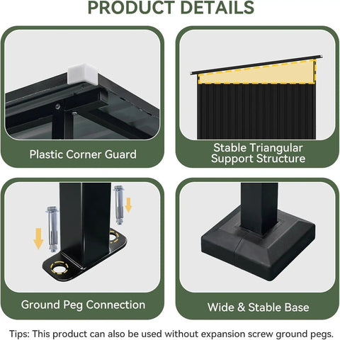 Product details of Six By Six Foot Outdoor Shed For Grill Gear And Patio Storage, plastic guard, triangular support, peg connection, stable base