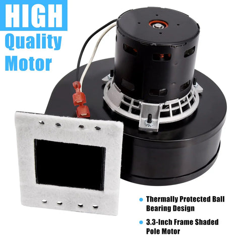 Convection Blower Replacement PU-4C442 Plug-And-Play For Englander Pellet Stoves with gasket and wiring shown