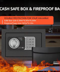 Compact Home Fireproof Safe Box With Digital Lock Mini Money Safe And Coin Safe With Code Wall Or Cabinet Safe For Personal Items Includes Fireproof Bag 0.236 Cu Ft Black