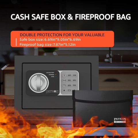 Compact Home Fireproof Safe Box With Digital Lock Mini Money Safe And Coin Safe With Code Wall Or Cabinet Safe For Personal Items Includes Fireproof Bag 0.236 Cu Ft Black