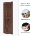 Front view of 36x84 Inch Spruce Solid Wood Sliding Barn Door Slab In Coffee Finish With 6.6ft Hardware Kit And Handle K Shape Easy DIY Assembly Durable Craftsmanship Featuring Clear Wood Grain For Home Renovation And Modern Interiors.
