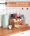 Coffee Station Organizer With Pod Drawer And Tea Bag Holder Rustic Wooden Coffee Bar Rack On Countertop With Cups And Accessories