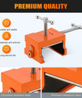 Dead Straight Cabinet Installation Clamps For Zero Sweat Face Frame Alignment Adjusts Snugly To Fit Any Cabinet Size Delivers A Hella Secure Grip Keeps Parts Locked Down During Build Slick Orange Two Pack close-up view of durable orange clamp with corrosion-resistant steel and premium aluminum alloy components.