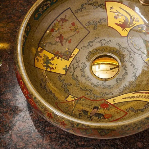 Rock Solid Vintage Brown Porcelain Vessel Sink For Bathroom Vanity, Super Sleek High Gloss Above Counter Round Wash Bowl Heavy Duty Ceramic Basin With Easy Install, decorative interior design.
