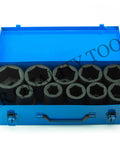 Open blue case with One Inch Drive Deep Impact Socket Set For SAE Fasteners CrV 6 Point High Torque Sockets displayed