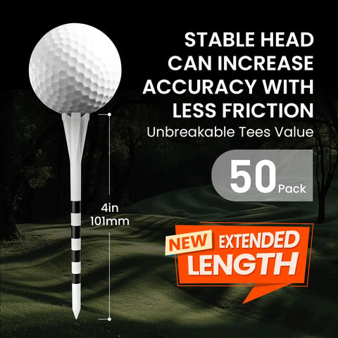 Pro-Grade Extra Long Golf Tees 4 Inch Or 5 Inch, 50 Pack Unbreakable With Consistent Height and Low Friction for Driving Range