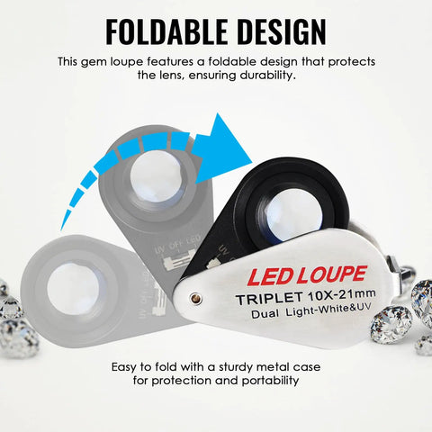 Foldable 10x Pocket Magnifier Loupe With UV And LED Light For Jewelry Rocks Coins Antiques And Stamps Illuminated Magnifying Tool For Watches Gems Hobbies And Eye Clarity Grab And Go