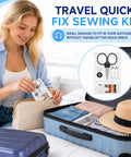 25 Pack Mini Sewing Kits Bulk On The Go Quick Fix Solid Wardrobe Essentials in a travel case being packed.