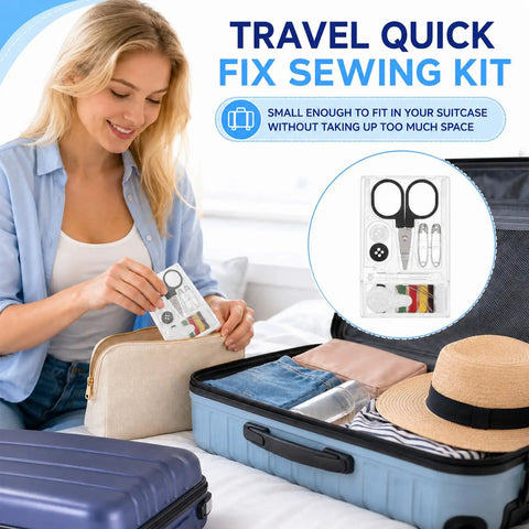 25 Pack Mini Sewing Kits Bulk On The Go Quick Fix Solid Wardrobe Essentials in a travel case being packed.
