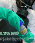 Heavy Duty Nitrile Chemical Resistant Work Gloves 10 Pairs Long Cuff Industrial Grade holding container with texturing for grip.
