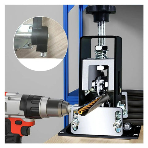 No Sweat Heavy Duty Wire Stripper Tool for Electricians and Tradesmen, showing drilling into a cable with precision.