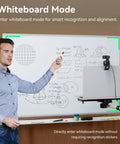 Man demonstrating whiteboard mode using Next Level Dual Camera AI Powered PTZ 4K Webcam for clear teaching and presentation.