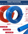 One Half Inch Tubing 300 Feet Two Rolls With EVOH Non Oxygen Barrier PEXB Pipe Durable Leakproof Flexible Easy Install Red Blue