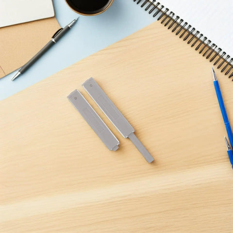 Push To Open Drawer Latches 4 Pack Invisible Handleless Cabinet Latches on desk with notebook and pen, durable plastic design