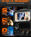 Display panel and controls of Heavy Duty All In One 3 In 1 MIG Welder For Home Shop 110V Gasless Flux Core MIG Lift TIG And Stick Multi Process Inverter