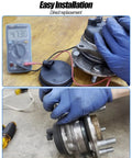 Pair Of Rear Hub Bearings With Abs Speed Sensor For Kia Soul Ev 2014 To 2019, showing installation process with multimeter and connectors.