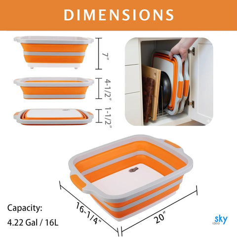 Collapsible BBQ Prep Tub With Lid XL 4.22 Gal Folding Cutting Board And Food Basin for space saving storage in cabinet