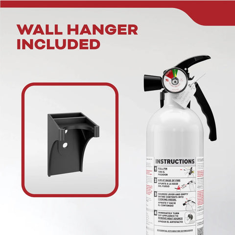 Kitchen Fire Extinguisher For Home Use, Easy Pull Pin, All Metal Valve, Rust Resistant Handle, Lightweight Aluminum Build, Flared Nozzle Cuts Grease Splash, Compact Single Use Design, 711A Rating with wall hanger included