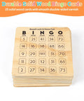 Deluxe Wooden Bingo Game Set With Large Metal Cage, wooden bingo card stack with numbers and smooth varnish