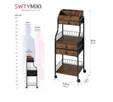 Rolling Makeup Organizer Cart With Wheels For Floor Skincare Storage, Non Woven Drawers, Vanity Organizer And Cosmetic Display Cabinet
