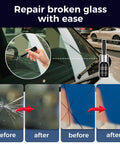 Windshield Chip Repair Kit For Cars With Clear Nano Resin To Fix Chips And Cracks In Auto Glass Easy DIY Quick Fix For Bullseyes Half Moon Cracks Star Damage And Scratches Under 12 Inches, showcasing before and after results of glass repair.