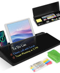 Glass Desktop Whiteboard With Storage And Keyboard Tray Go To Desk Accessory for Home Office, black with built-in drawers and markers