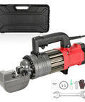 Portable 1400W Hydraulic Electric Rebar Cutter, 7/8 Inch Heavy Duty Steel Bar Nipper For Construction Sites with carrying case and accessories.
