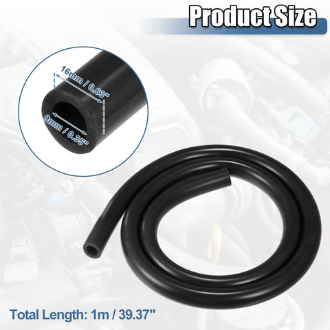 Silicone Vacuum Hose 1m 9mm ID For Turbo Boost, Air Intake, And Auto Vacuum Lines, Durable High Temp Black Tubing