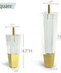 Clear Acrylic Furniture Legs Replacement Set Of 4 For Sofas Cabinets And More Modern Square Style With Gold Accent 4.7 Inch Height view