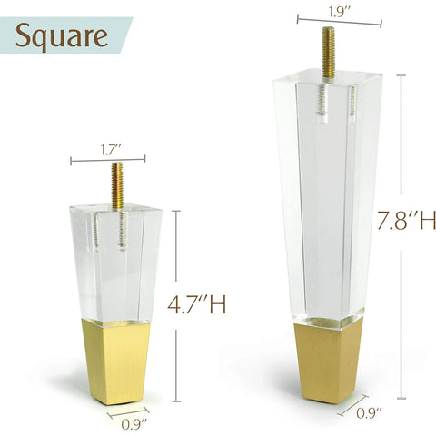 Clear Acrylic Furniture Legs Replacement Set Of 4 For Sofas Cabinets And More Modern Square Style With Gold Accent 4.7 Inch Height view
