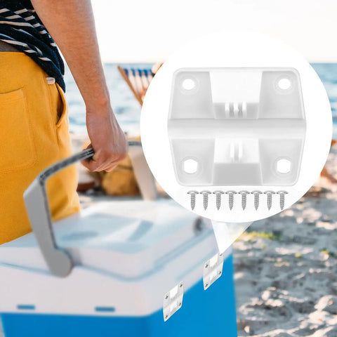 Four Piece Cooler Hinges Replacement Kit With Sixteen Stainless Steel Screws Durable Plastic Hinge Set For Camping Freezers And Ice Chests Includes Handy Storage Box For Easy Spare Parts