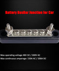Heavy Duty 12V Power Distribution Block With Nickel Plated Brass Busbar And Tough Abs Base showing multiple connection points.