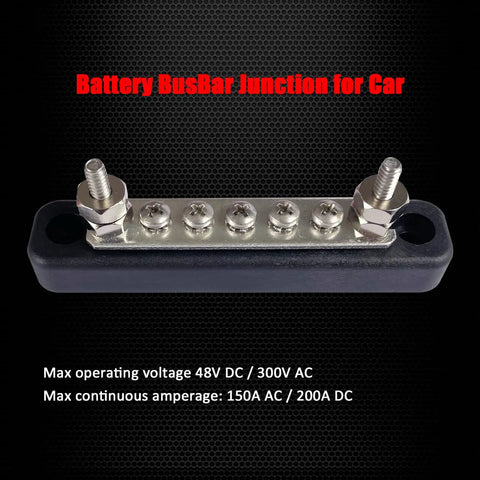 Heavy Duty 12V Power Distribution Block With Nickel Plated Brass Busbar And Tough Abs Base showing multiple connection points.