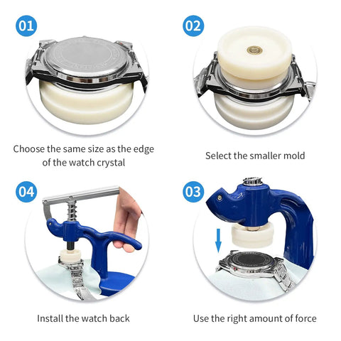 All in One Watch Repair Press Tool Set 16 Pieces Kit With Dies 18mm To 50mm case operation instructions