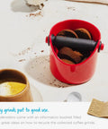 Grindenstein Espresso Knock Box Sturdy Compact Space Saving Kitchen Sidekick Red Durable Rubber Sleeve Protects Handle Top Rack Dishwasher Safe Easy Grounds Dump and Recycle Ideas For Garden Fertilizer Included