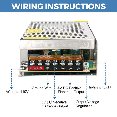 Beefy 5V 30A 150W DC Switching Power Supply For LED Driver With 110V 220V Input Selectable Voltage And Heavy Duty Durable Performance For LED Strips Signs And DIY Projects wiring terminals