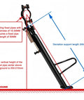 Side view of Heavy Duty Iron Kickstand With Mounting Bracket For Dirt Bikes Scooters Mopeds Mini Bikes, showing dimensions.