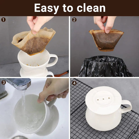 No.2 White Ceramic Pour Over Coffee Dripper For Single Cup, Reusable Filter Cone With Flat Bottom And Three Holes, Easy Pour Slow Brew For Home Office Travel Camping