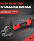 Heavy Duty Cordless Rebar Cutter For Up To 3/2 Inch Steel Rods showing three position installable handle for ergonomic use.