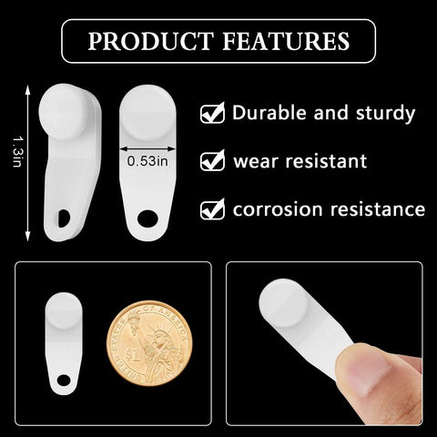 100 Pieces White Plastic Traverse Rod Slides For Curtain Replacement, Snap In Traversing Slides Track Gliders For Window Door And Shower Curtains, Durable Plastic, Easy Install, Long Lasting. White plastic traverse rod slide, 1.3in x 0.53in, with coin for size